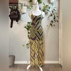 Love Fire Geometric Mesh Maxi Dress | Strappy Back | Size S